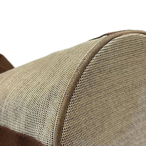 Auth HERMES Saxo MM - Cream Dark Brown Canvas None Handbag - Picture 5 of 8